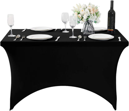 SuperO Waterproof Spandex Table Cover for 4FT Table Universal Fitted Stretch Tablecloth for Party, Banquet, Wedding and Events-Black