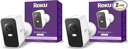 Roku Battery Camera for Home Security - New 2025 Weather-Resistant Indoor & Outdoor Wireless Camera & Pet Monitor with 1080p HD & Two-Way Audio - Rechargeable, Motion Detection & Wi-Fi (Pack of 2)