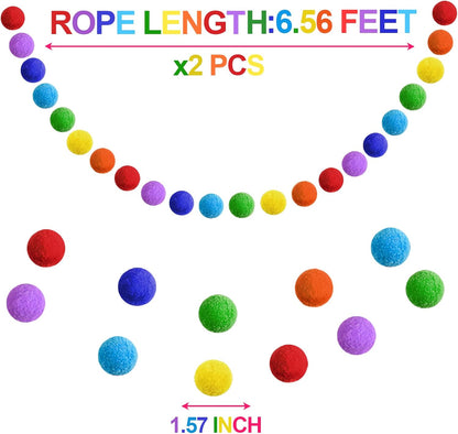 XmasExp Rainbow Colorful Pom Pom Garland Decorations, Large Felt Ball Garland for Classroom, Mantle, Indoor Home Decor, Tree Ornaments, Kids Room and Party Hanging Decor,1.57" 13 Ft