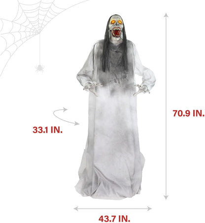 Haunted Hill Farm 5.9 ft. Animatronic Lurching Woman by Tekky, Halloween Animatronic, Scary Indoor House Prop & Decoration, Creepy Occult Horror Decor with Motion-Activated Lights & Sound, Life-Size
