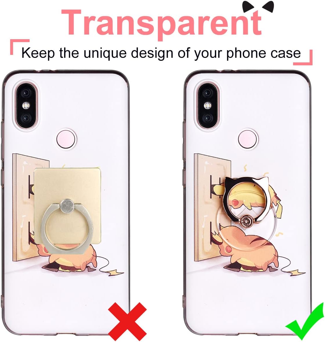 Cat Phone Ring Holder - EI Sonador Clear Cell Phone Ring Holder Transparent Stand Finger Grip (2 Gold Cat)