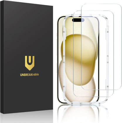 UNBREAKcable 2-Pack Screen Protector for iPhone 16, Double Shatterproof Tempered Glass [Easy Installation Frame] [9H Hardness] [99.99% HD Clear] [Case Friendly] for iPhone 6.1 inch