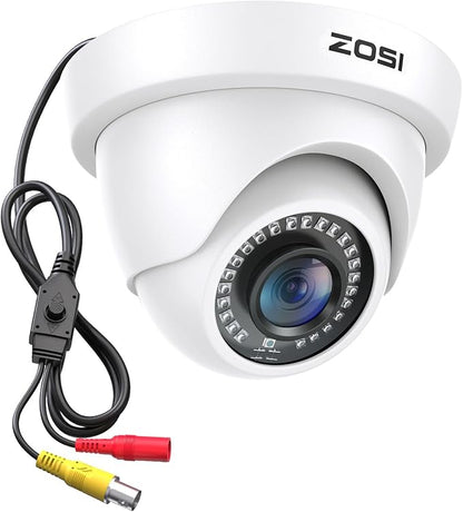 ZOSI 2MP 1080P HD Security Dome Camera Outdoor Indoor, IP66 Weatherproof Surveillance CCTV Camera (Hybrid 4-in-1 HD-CVI/TVI/AHD/960H Analog CVBS), 80ft IR Night Vision, 90° Wide Angle, 24PCS LEDs