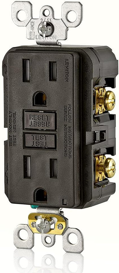Leviton GFCI Outlet, 15 Amp, Self Test, Tamper-Resistant with LED Indicator Light, Protection from Electric Shock and Electrocution, GFTR1, Brown