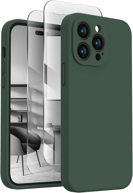 FireNova Designed for iPhone 14 Pro Case, Silicone Upgraded [Camera Protection] Phone Case with [2 Screen Protectors], Soft Anti-Scratch Microfiber Lining Inside, 6.1 inch, Alpine Green