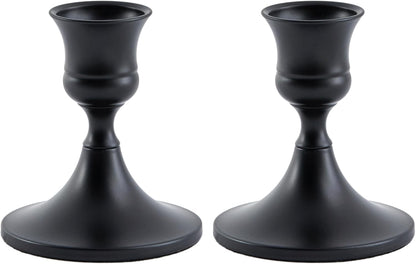 Black Taper Candle Holder, Candlestick Holders, Vintage Metal for Table Centerpieces Wedding Decor (Matte Black, 2 Pcs)