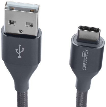 Amazon Basics USB-C to USB-A 2.0 Fast Charger Cable, Nylon Braided Cord, 480Mbps Speed, USB-IF Certified, for Apple iPhone 16/15, iPad, Samsung Galaxy, Tablets, Laptops, 3 foot, Dark Grey