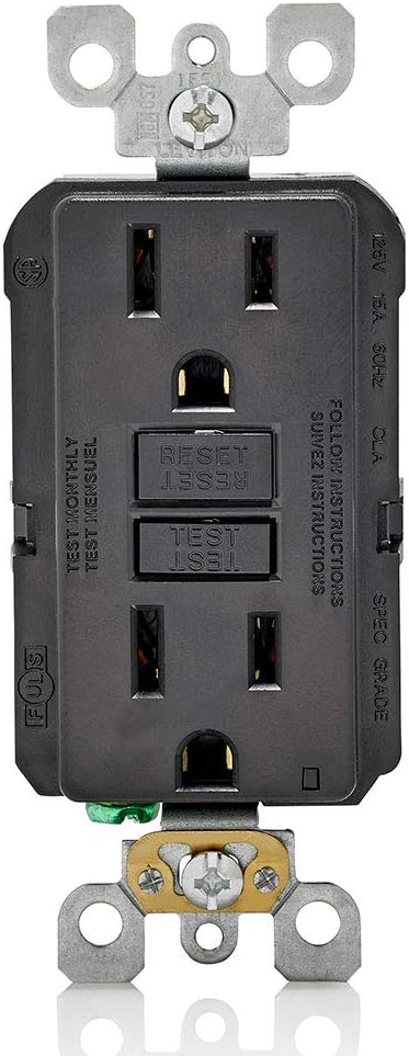 Leviton GFCI Outlet, 15 Amp, Self Test, Non Tamper-Resistant with LED Indicator Light, Protection from Electric Shock and Electrocution, GFNT1-E, Black