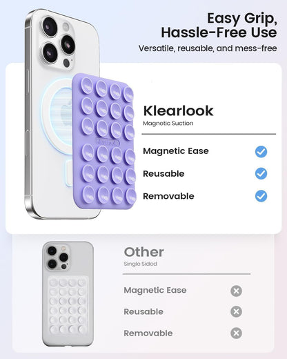 Klearlook 4PCS Magnetic Suction Phone Mount for MagSafe Case, Sticky Phone Grip for iPhone, Removable Hands-Free Selfie/Video for TikTok Influencers, (Clear & Light Pink & Hot Pink & Lavender)