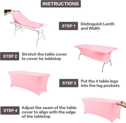 IVAPUPU 2 Pack 8FT Table Cloth for Rectangular Fitted Events Stretch Pink Table Covers Washable Cover Spandex Tablecloth Protector for Party, Wedding, Cocktail, Banquet, Festival