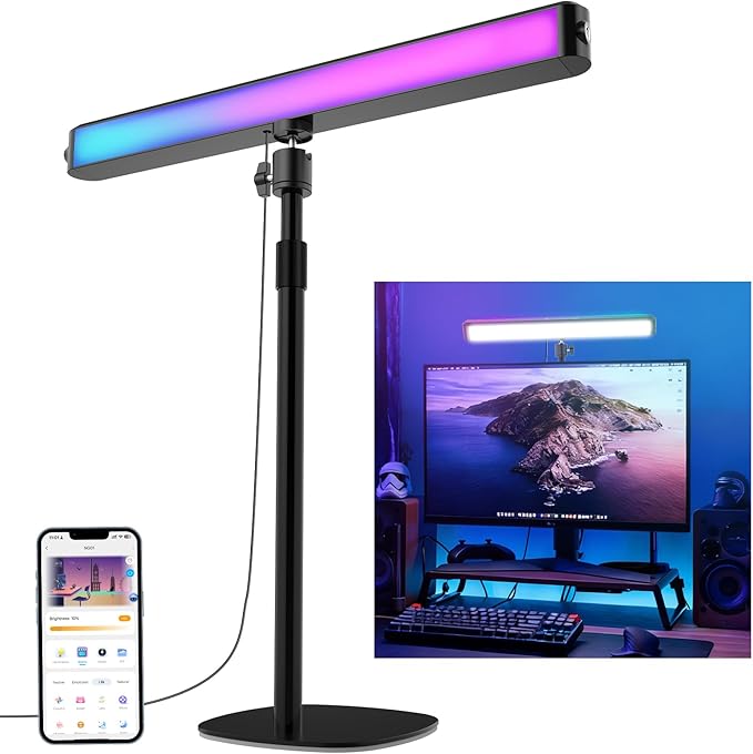 NEEWER Dual Sided RGB LED Streaming Key Light, Smart Desk Lamp Compatible with Alexa Google Assistant for Gaming Video Conference, 16 Million Colors, 2700K-7000K/CRI97+ Studio Tube Lighting, NG01