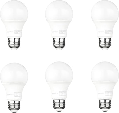 Amazon Basics A19 Dusk to Dawn Sensor LED Outdoor Light Bulb, 60W Equivalent, Energy-Efficient 9W, Soft White 2700K, E26 Base, 10,000 Hours, 6-Count