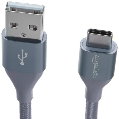 Amazon Basics USB-C to USB-A 2.0 Fast Charger Cable, Nylon Braided Cord, 480Mbps Speed, USB-IF Certified, for Apple iPhone 16/15, iPad, Samsung Galaxy, Tablets, Laptops, 10 foot, Dark Grey