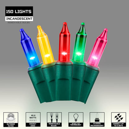 150LIGHTS Multi Extra-Bright with End Connectors Christmas Decorative Lights 9.72m UL Certified Mini String Light Set Waterproof for Home Garden Holiday Christmas Tree Party Patio Wedding