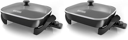 BLACK+DECKER Electric Skillet,Variable Temperature Control,Nonstick Cooking Surface,Dishwasher Safe,Tempered Glass Lid,12"x15",(Pack of 2)