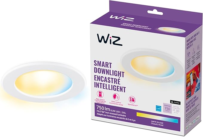 WiZ Connected Smart Wi-Fi LED Downlight & Recessed Spot Color & Tunable White Metal/Plastic/White Wi-Fi - Pack of 6