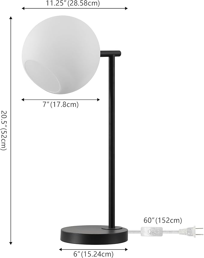 JONATHAN Y 20.5" Black Modern Metal Marble LED Bedside Table Lamp for Bedroom, Frosted Glass Globe Shade, Minimalist Scandinavian Lamp for Living Room (JYL1000B)