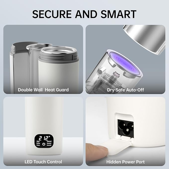 Dual Voltage Portable Electric Kettle Travel Hot Water for Tea, Coffee, 6 Temperature Controls and LCD Display, 316 Stainless Steel and 450ml, Auto Shut Off & Boil Dry Protection