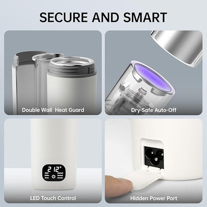 Dual Voltage Portable Electric Kettle Travel Hot Water for Tea, Coffee, 6 Temperature Controls and LCD Display, 316 Stainless Steel and 450ml, Auto Shut Off & Boil Dry Protection