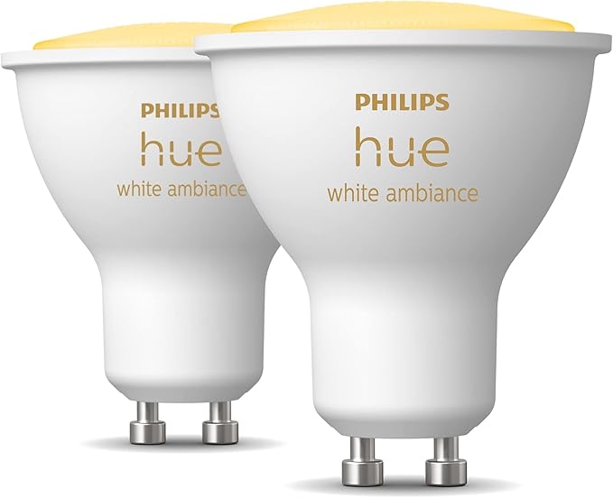 Philips Hue White Ambiance 2-Pack LED Smart GU10 Bulb, Bluetooth & Zigbee Compatible (Hue Hub Optional), Voice Activated with Alexa