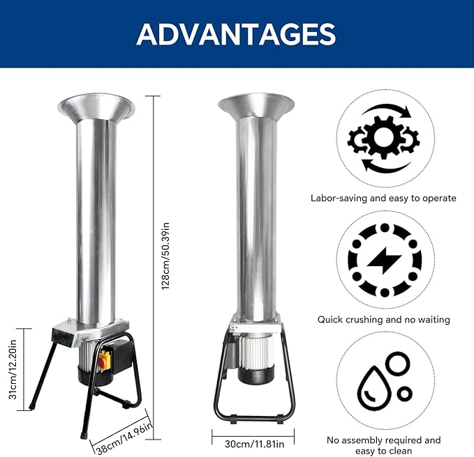 SQUEEZE master Electric Grinder -Stainless Steel Fruit Crusher-1100W-3400R/min-Apple Crusher For Wine and Cider Pressing