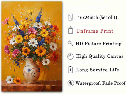 Flowers In Vase Wall Art Colorful Flowers Picture White Daisy Picture Farmhouse Floral Picture Still Life Painting Rustic Floral Painting Vintage Botanical Living Room Decor 16x24inch No Frame