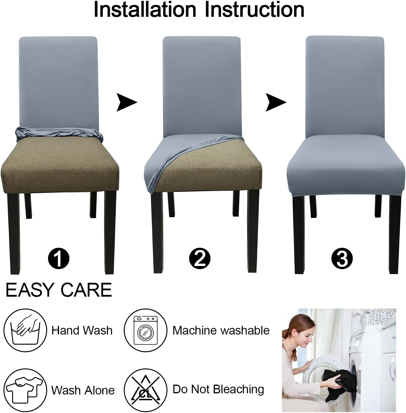 JQinHome Dining Room Chair Covers Set of 8, High Stretch Chair Slipcover Removable Washable Chair Seat Protector Cover for Home Party Hotel Wedding Ceremony (Light Grey)
