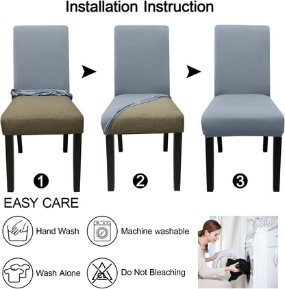JQinHome Dining Room Chair Covers Set of 8, High Stretch Chair Slipcover Removable Washable Chair Seat Protector Cover for Home Party Hotel Wedding Ceremony (Light Grey)