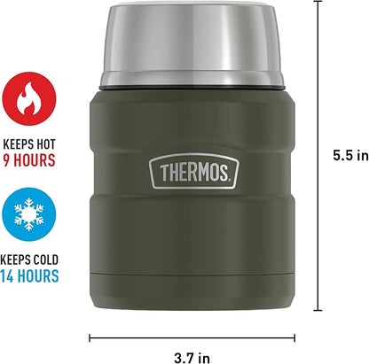 THERMOS Stainless King Vacuum-Insulated Food Jar with Spoon,16 Ounce,Army Green,(Pack of 4)