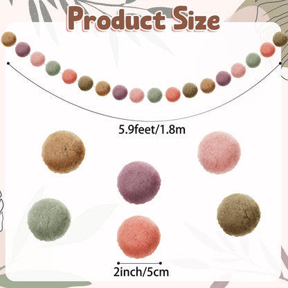 Boao 2 Pcs 2 Inch Large Pastel Colorful Pom Pom Garland 12 ft Long Felt Ball Bohemian Banner 36 Balls for Classroom, Christmas, Mantle Decor, Easter Tree Ornaments, Baby Shower Party Hanging Decor