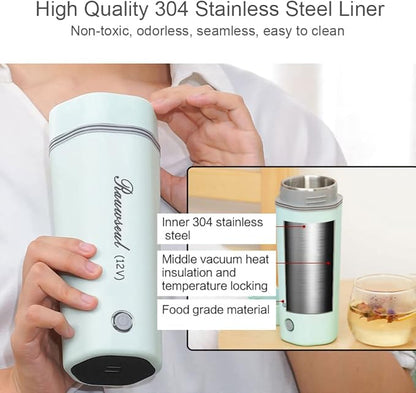 Portable Electric Travel Kettle, 350ml, BPA-Free & Food-Grade 304 Stainless Steel, Heats to 98°C, One-Button Operation & Auto Shut-Off, 12V/7A 80W Car Kettle for Car, Truck, RV