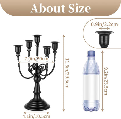 Sziqiqi Candelabra Black Candle Holders - 5 Arms Candlestick Centerpiece for Tables Vintage Candleholder Stand for Halloween Thanksgiving Decor