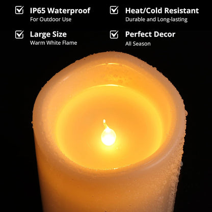 NURADA Large Outdoor Flameless Candles 6" 8" 10" x 5" - Waterproof LED Pillar Flickering Candle Battery Operated with Timer Remote for Patio Porch Lanterns - Ivory White Set of 3