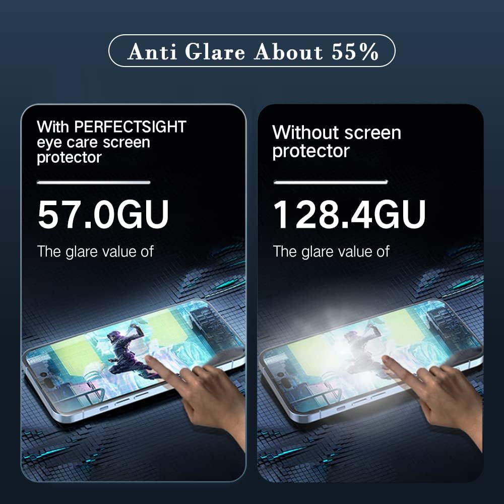 PERFECTSIGHT Sapphire Anti Glare Blue Light Blocking Screen Protector Designed for iPhone 14 Pro, [Medical-Grade Eye Protection] Filter 8 Radiations Matte Diamond Hard Tempered Glass (6.1 inch)