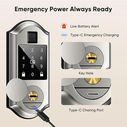Fingerprint Smart Front Door Lock Set, Keyless Entry Door Lock with Handle, Smart Locks for Front Door, Keypad Deadbolt with Handle, APP Control, Touchscreen Keypad, Auto Locking, Satin Nickel