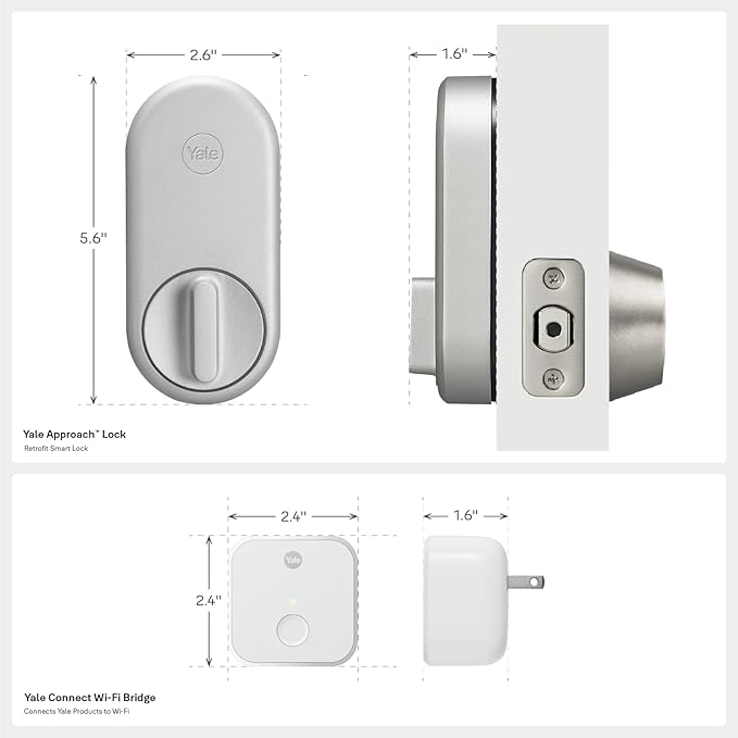 Yale Approach Smart Wi-Fi Deadbolt Retrofit Smart Lock, Unlimited Virtual Keys, App Remote Control, Keyless Entry - Silver