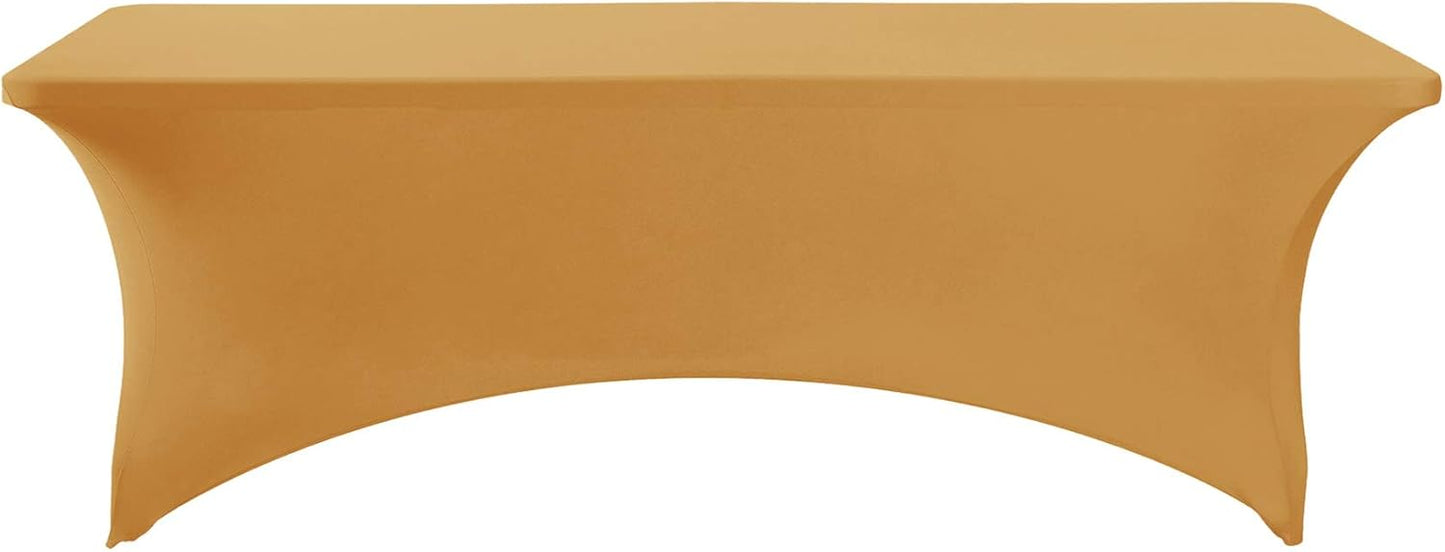 2Pack Spandex Table Cover for 8FT or 4ft or 6ft Table Universal Fitted Stretch Tablecloth for Party, Banquet, Wedding and Events-Gold