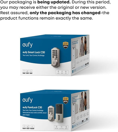 eufy Security Smart Lock C30, Keyless Entry Door Lock, Built-in WiFi Keypad Deadbolt for Front Door, No Bridge Required, Easy Installation, App Remote Control, Reliable Power, Traditional, Nickel