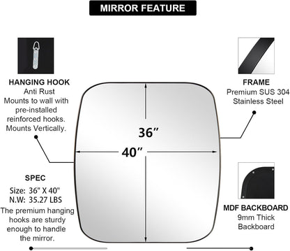 ANDY STAR Bronze Oblong Mirror, 36x40 Inch Brushed Bronze Oval Mirror for Bathroom with Stainless Steel Metal Frame, Wall Mouned for Bathroom, Living Room, Entryway