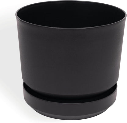 Elly Décor 14 inch Plastic Cylinder Planter Pot with Self-Watering Saucer and Drainage Hole,Lightweight & Extremely Durable, 14"x 14", Charcoal