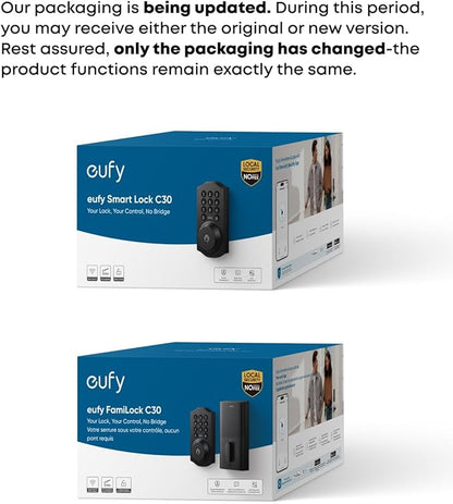 eufy Security Smart Lock C30, Keyless Entry Door Lock, Built-in WiFi Keypad Deadbolt for Front Door, No Bridge Required, Easy Installation, Reliable Power, Traditional, Black