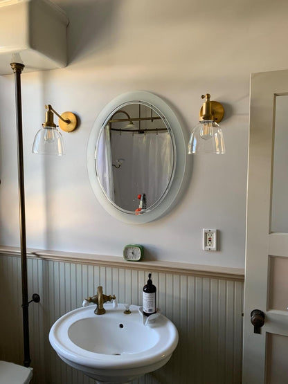 PERMO Industrial Vintage Slope Pole Wall Mount Single Sconce with 6.7" Oval Dome Clear Glass Shade Wall Sconce Light Fixture (Antique Gold)