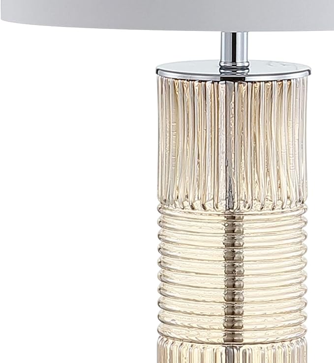 JONATHAN Y 30" Champagne Glass and Crystal Table Lamp, Contemporary Transitional Pillar Lamp for Living Room Bedroom, White Faux Silk Drum Shade, LED Bulb Included JYL2064A
