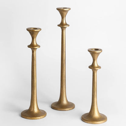 Iron Taper Candle Holder - Set of 3 Decorative Candle Stand - Candlestick Holder for Wedding, Dinning, Party - Antique Brass