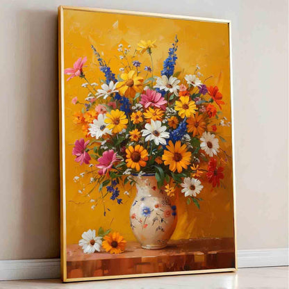 Flowers In Vase Wall Art Colorful Flowers Picture White Daisy Picture Farmhouse Floral Picture Still Life Painting Rustic Floral Painting Vintage Botanical Living Room Decor 16x24inch No Frame