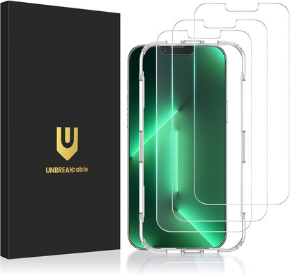 UNBREAKcable 3-Pack Screen Protector for iPhone 14 Plus/iPhone 13 Pro Max, Double Shatterproof Tempered Glass [Easy Installation] [9H Hardness] [99.99% HD Clear] [Case Friendly] for iPhone 6.7 inch