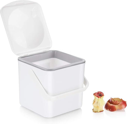 Minky Homecare Kitchen Compost Bin – Countertop Food Waste Caddy with Easy Wipe Clean Interior – Made in The UK - 3.5L (0.9 gal.) (White)