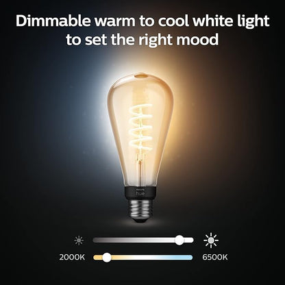 Philips Hue Smart 60W ST23 Filament LED Bulb - White Ambiance Warm-to-Cool White Light - 2 Pack - 550LM - E26 - Indoor - Control with Hue App- Compatible with Alexa, Google Assistant and Apple Homekit