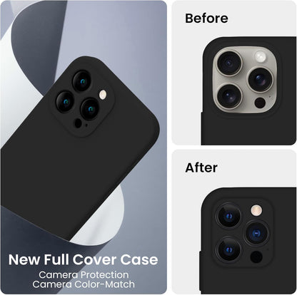 FireNova Designed for iPhone 15 Pro Case, Silicone Upgraded [Camera Protection] Phone Case with [2 Screen Protectors], Soft Anti-Scratch Microfiber Lining Inside, 6.1 inch, Black