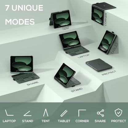 typecase Touch iPad 10th Generation Case with Keyboard (10.9", 2022) and iPad A16 (11th Gen, 2025) – 360° Rotatable, 11-Color Backlit, Multi-Touch Trackpad, Thin & Light (Midnight Green)